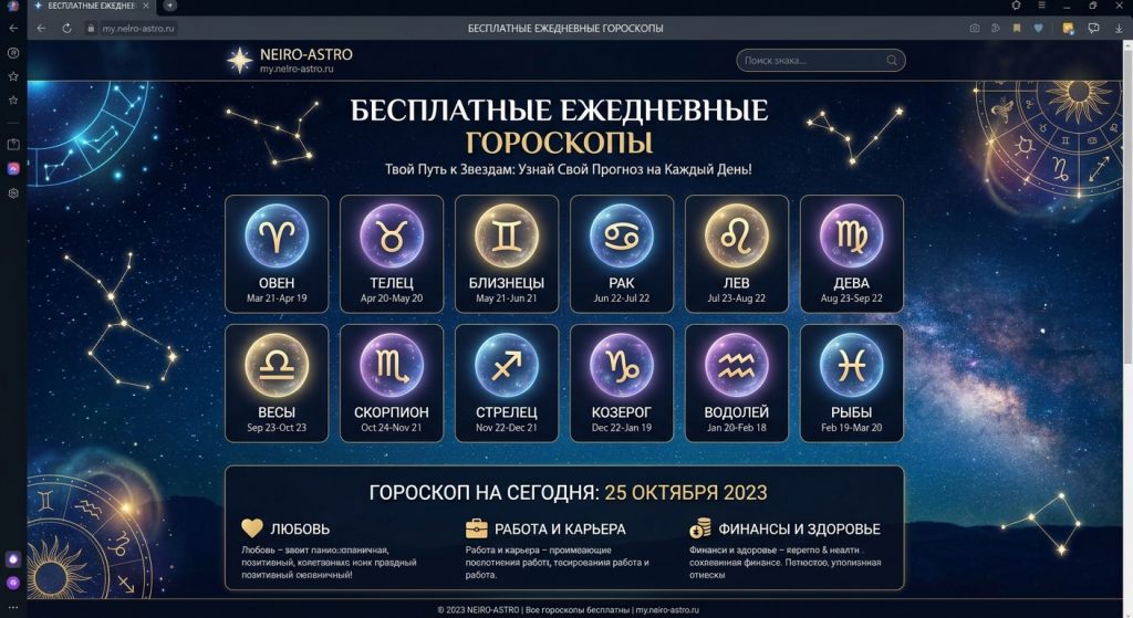 Бесплатный ежедневный гороскоп для знаков зодиака